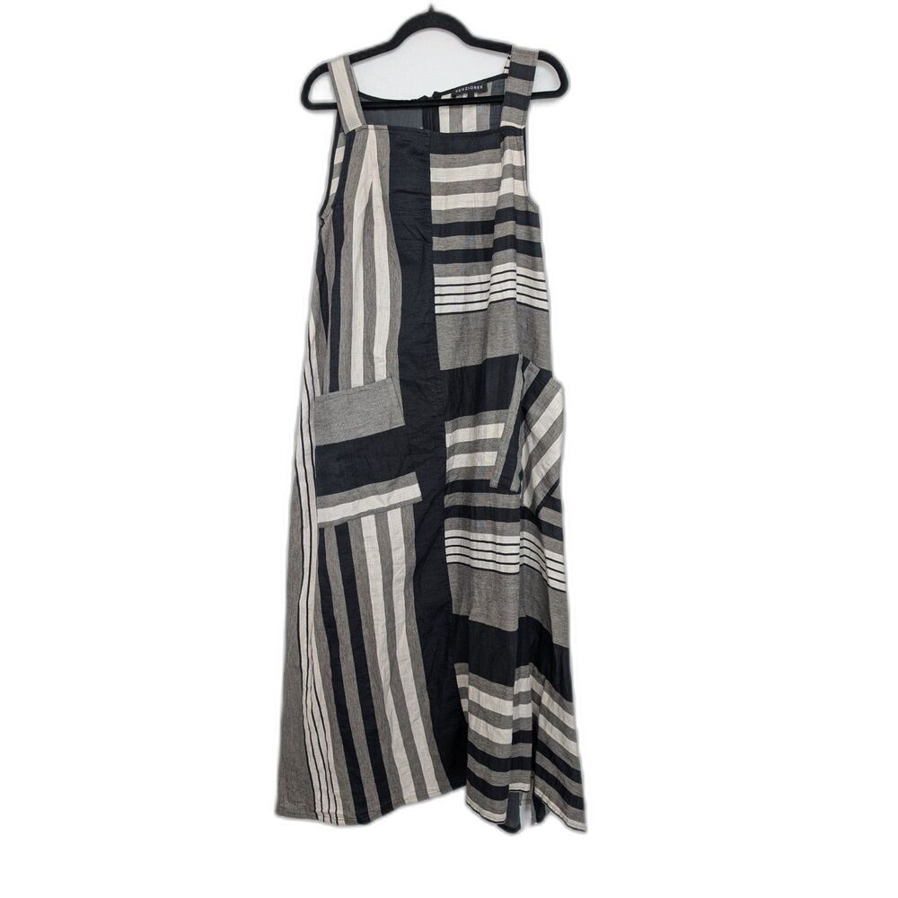 Kedziorek Striped linen Cotton Sleeveless Crew Neck Midi Maxi Dress Sz 44/US12
